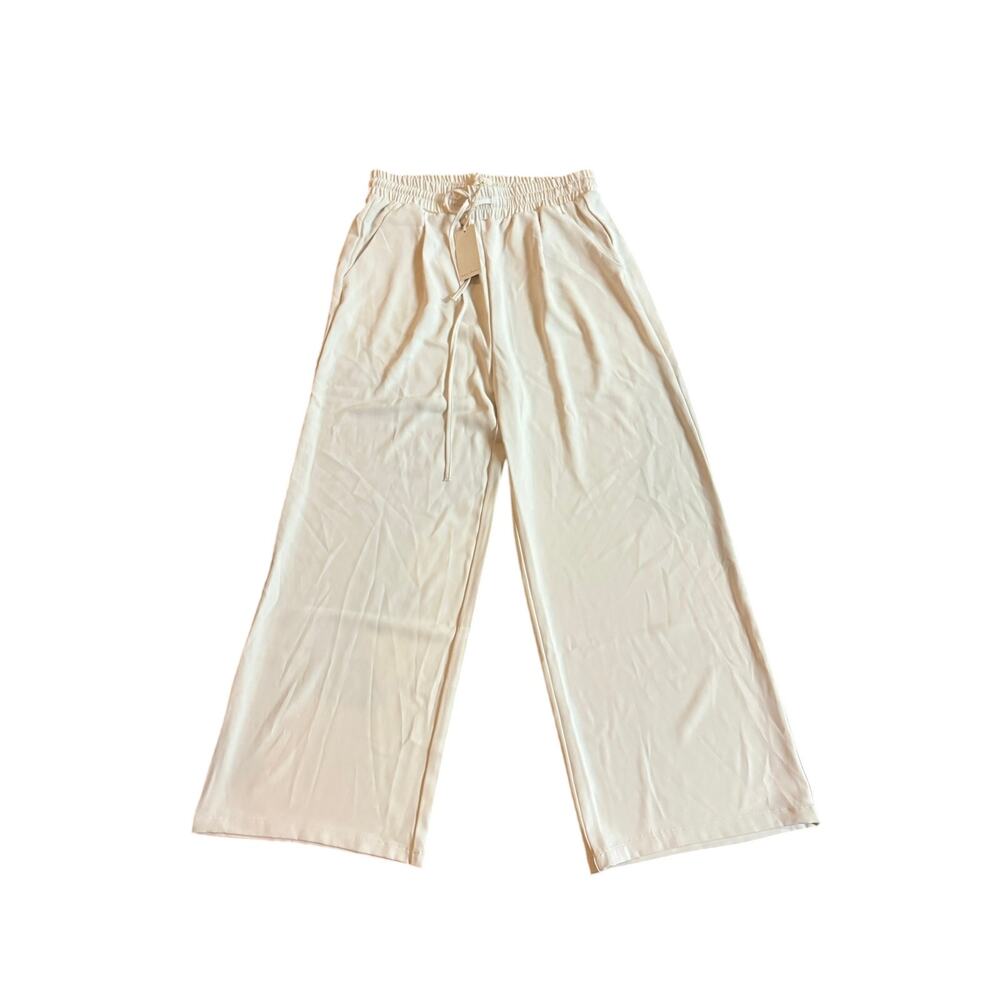 Mellòday White Wide Leg Drawstring Pants Womens Large NWT